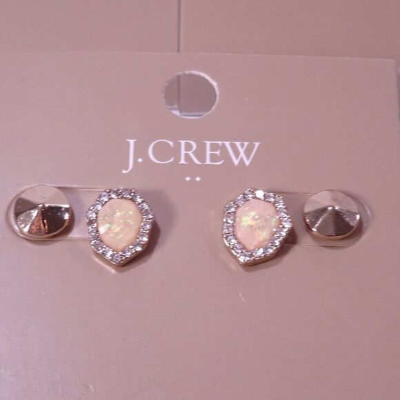 J.Crew Gold Pyramid Stud earrings Pink Pave Dainty Stud earrings set of 2 NWT 44 - Picture 3 of 8